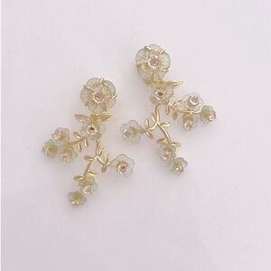 Nicola Bathie Chinoiserie Vine Earrings with Green Pink Flowers